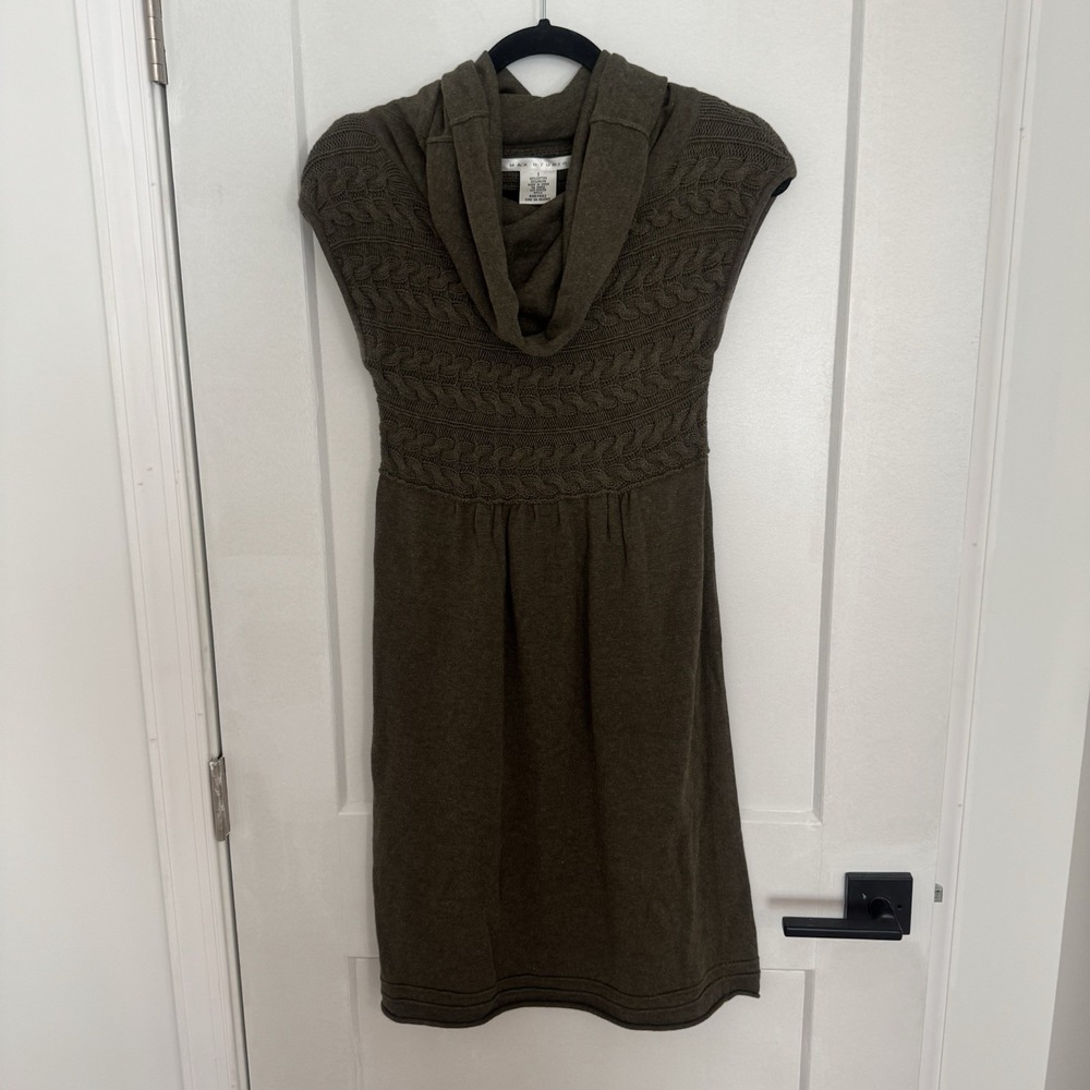 Max Studio Sweater Dress Olive Army Green Cable Knit Cowl Neck Size S Sleeveless